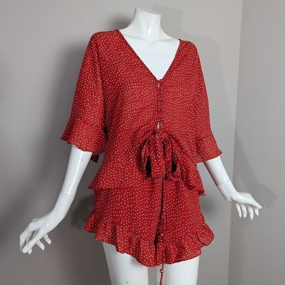Sabo Shorts One piece Romper Playsuit Red Dotted XS - Picture 2 of 10